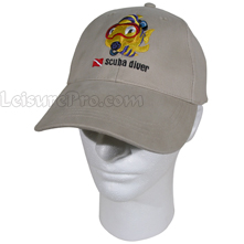 Embroidered Tan Scuba Diver Cap with Fish