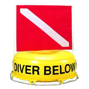 Надувной желтый буй - база с дайверским флагом
